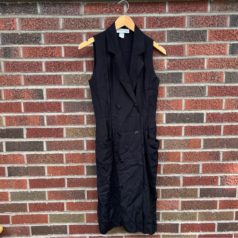Paul Stanley Black Sleeveless Lapel Button Down Midi Dress